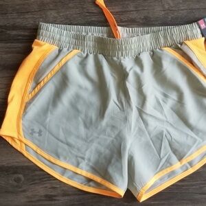 Under Armour Women's Light Gray Athletic Shorts with Orange Trim